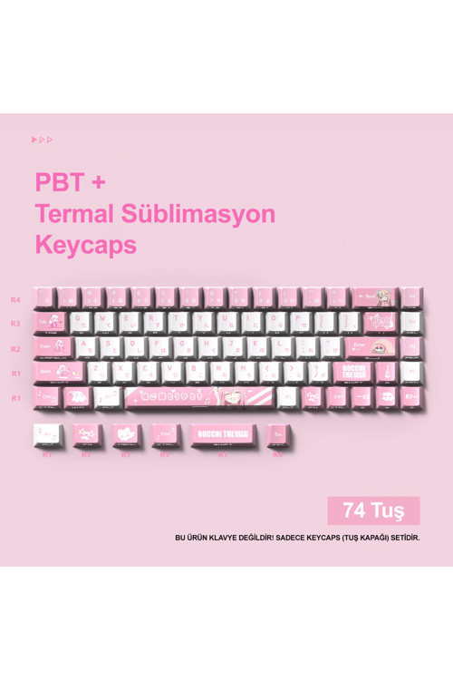 74 Tuşlu PBT Keycaps Çizgi Film Anime Klavye Tuş Takımı Tüm Mekanik - Manyetik Klavyeler ile Uyumludur.