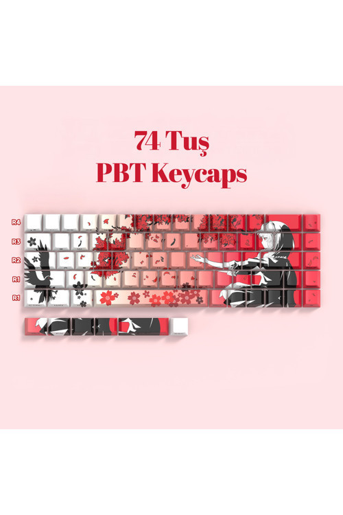 74 Tuş Yan Baskılı Termal Süblimasyon Pbt Manyetik-Mekanik Klavye Tuşları Klavye Keycaps