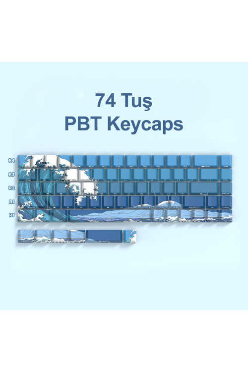 74 Tuş Yan Baskılı Yarı Saydam Pbt Süblimasyon Mekanik Klavye Tuşları Klavye Keycaps