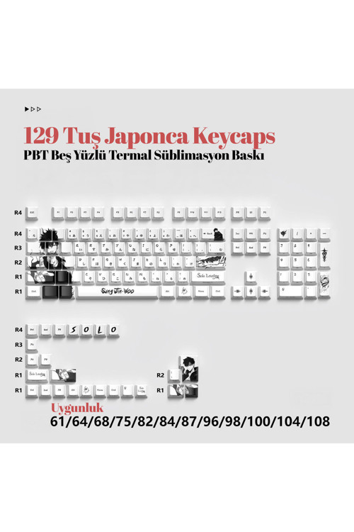 129 Tuş PBT Süblimasyon Baskı Japonca Tuş Takımı Keycaps Tüm Mekanik-Manyetik Klavyeler ile Uylumludur.