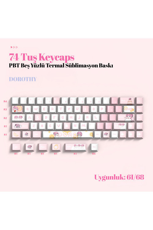 74 Tuş Yan Baskılı Termal Süblimasyon Pbt Manyetik-Mekanik Uyumlu Klavye Tuşları Klavye Keycaps