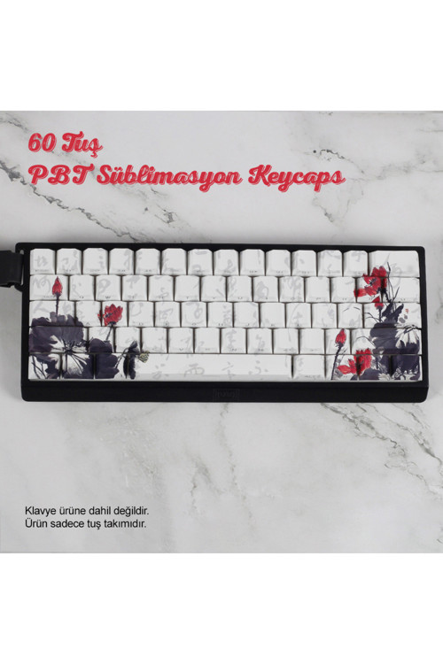 Retro Mürekkep Tarzı PBT Keycaps Süblimasyon Klavye Tuş Takımı Modifikasyonu 60 Tuş Tüm Mekanik-Manyetik Klavyeler ile U