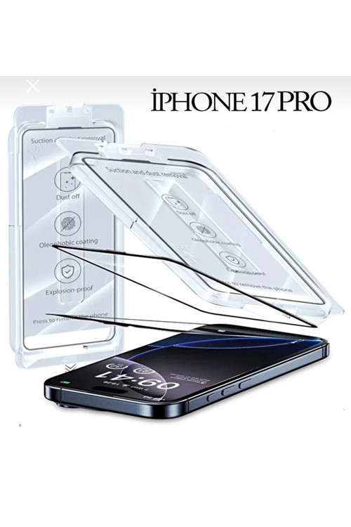 iPhone 17 Pro Uyumlu Kolay Kurulum Aparatlı Tam Kaplayan Cam Ekran Koruyucu