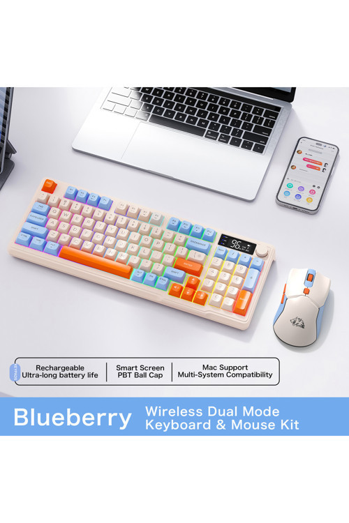 T96 2.4g Bt5.0 Çift Bağlantılı Tft Led Ekranlı Reinbow Gaming Oyuncu Klavye Mouse Set