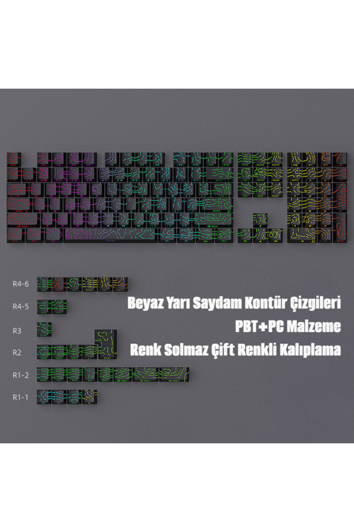 Contourline Keycaps 130 Adet Klavye Tuşu Tam Set Çatlak Işıklı Tuş Takımı