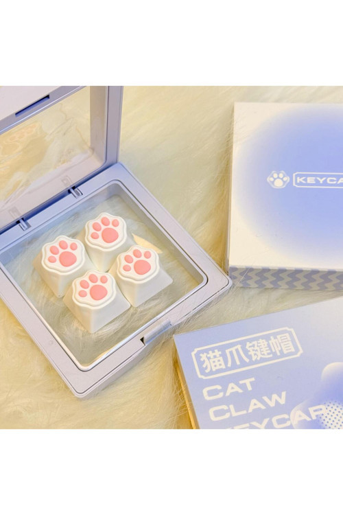 Çok Renkli PBT Cat Keycaps Mekanik Klavye Tuş Takımı (4 Adet) – Pembe Patili Klavye Tuş Seti
