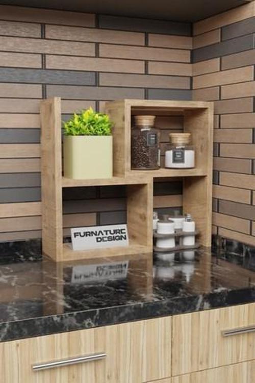 Tezgah Üstü Genişlik Ayarlı Modüler Puzzle Baharatlık Rafı Atlantik Çam