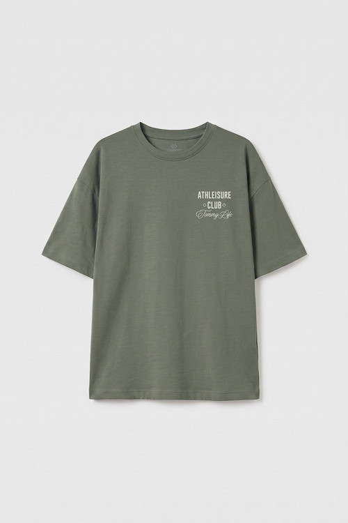 Haki Oversize Kısa Kollu Baskılı Kız Çocuk T-Shirt - 75175