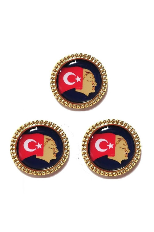 Askervadisi Ata Rozeti Bayraklı Çift Klipsli Altın Kaplama(Harici Rozet) X 3 Adet