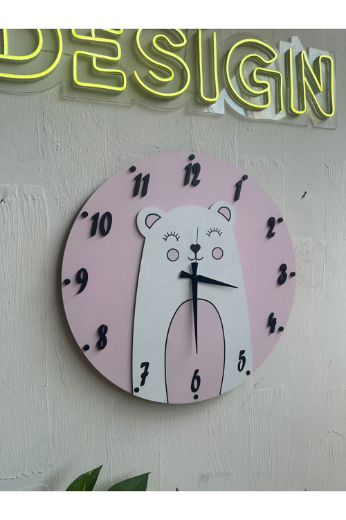 Panda Renkli Tasarım Çocuk Odası Duvar Saati 50X50Cm