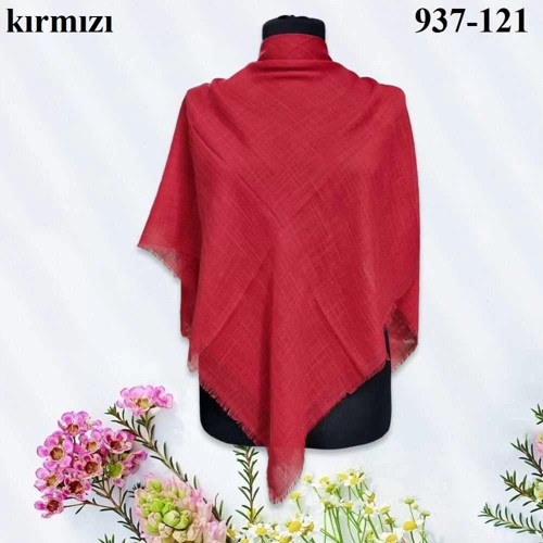 Düz Renk Flamlı Pamuk Eşarp (Kırmızı) 937-121