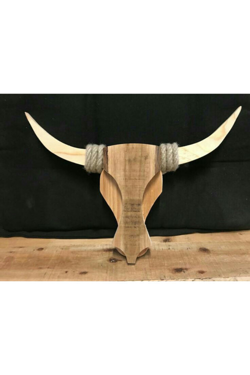 BullCow Pilli Sarıçam Ahşap Boğa Kafası Dekoratif Aplik Avize Duvar Dekoru (Peri LED li)
