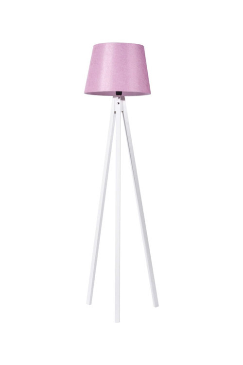 3 Ayaklı Ahşap Lambader Tripod Ayak Abajur Konik Kumaş Pembe Beyaz
