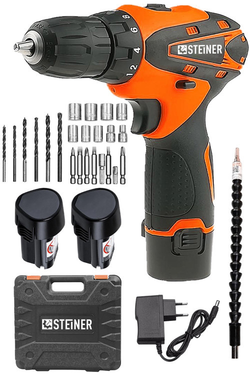 Germany Technology 36 V Metal Şanzıman Çift Akülü Şarjlı Vidalama Matkap + 24 Parça Set