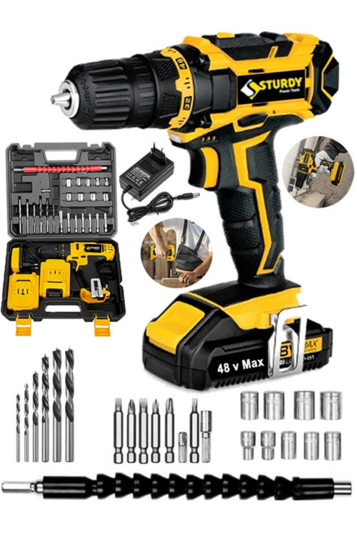 Japon Technology 48v8ah Head Seri Darbeli Metal Şanzuman Şarjlı Çift Akülü Matkap 27prç Uç Setli