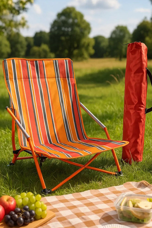 Çantalı Plaj Sandalyesi Katlanır Kamp Sandalyesi Yere Yakın Sandalye 68cm Ha033