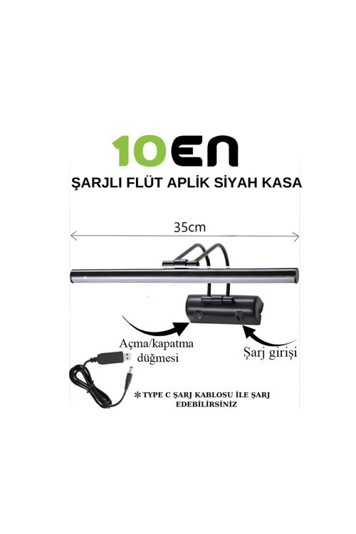Flüt Şarjlı Siyah Kasa Ledli Tablo Kuğu Duvar Aplik Şarjlı Günışığı