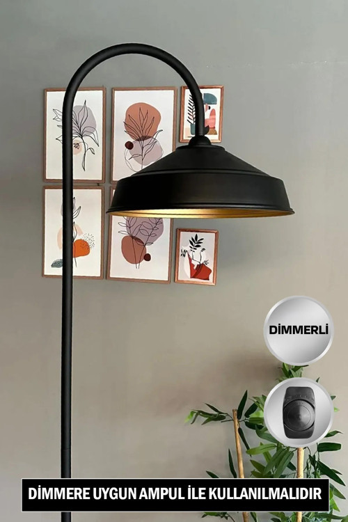 Dimmerli Siyah Lambader Modern Dekoratif Metal Oturma Odası Çalışma Odası Zemin Lambası