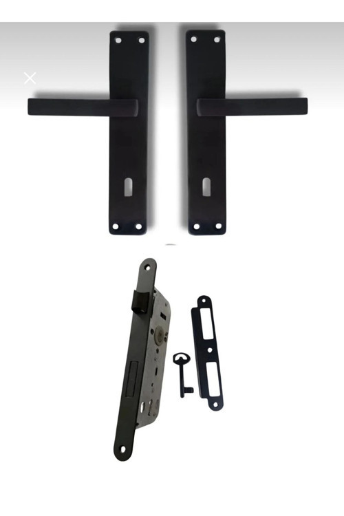 Avanti Aynalı (ODA) Kapı Kolu Mat Siyah / Siyah Kapı Kilidi 40mm / Set Olarak