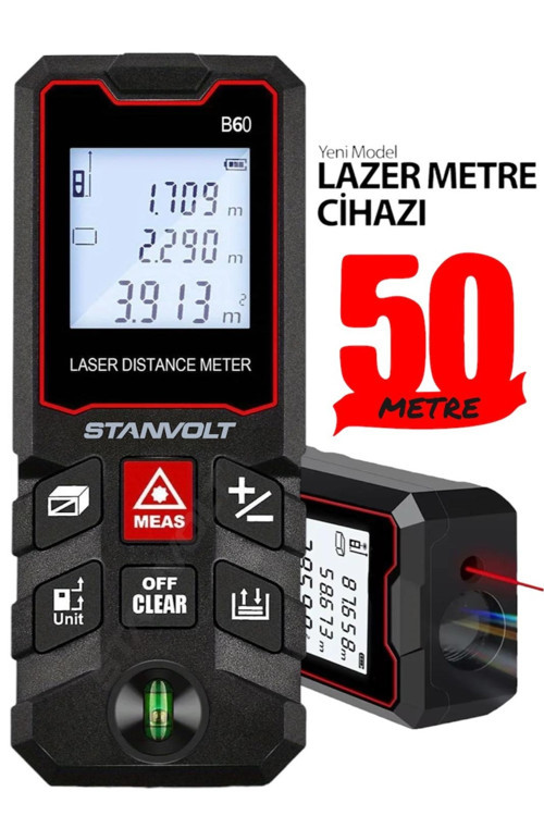50 Metre Yüksek Hassasiyet Lazer Metre Ölçer LCD Dijital Ekran Su Terazili Lazermetre
