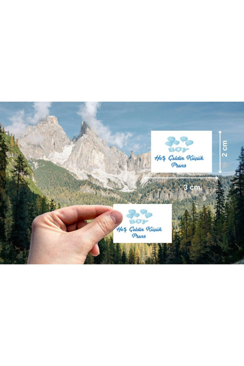 Hoş Geldin Küçük Prens Etiketi Mavi Erkek Bebek Mat Sticker 3x2 Cm (30 Adet)