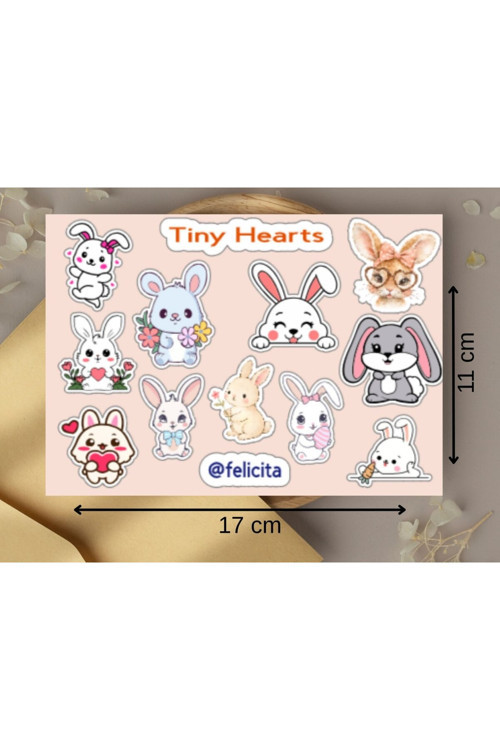 Minik Kalpler Etiketleri Hayvanlar Tiny Hearts Defter Süsleme Hediyelik Sticker Seti - 1 Sayfa