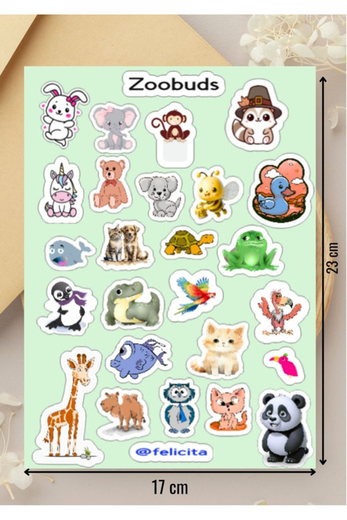 Hayvan Dostu Etiketleri Sevimli Hayvanlar Zoobuds Defter Çıkartması Hediyelik Sticker Seti - 1 Sayfa
