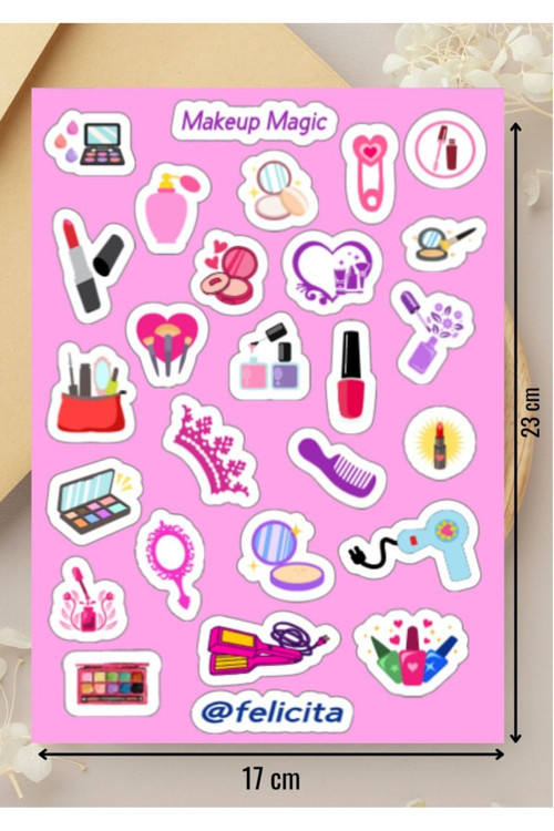 Makyaj Büyüsü Etiketleri Makeup Magic Çıkartma Defter Süsleme Hediyelik Sticker Seti - 1 Sayfa