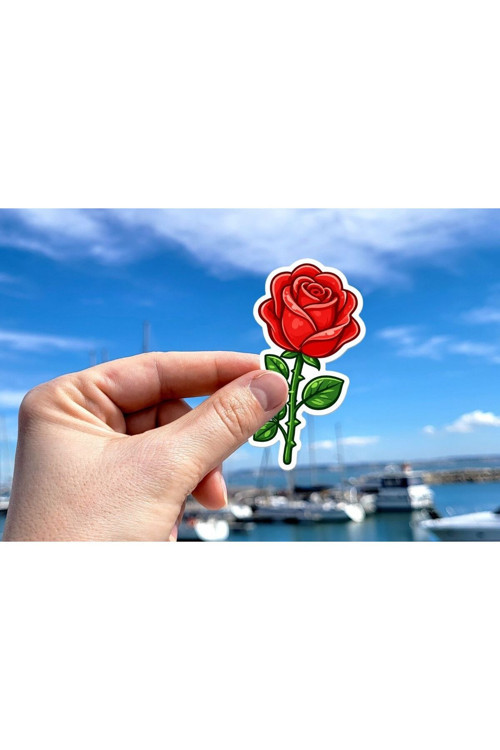 Kırmızı Gül Etiketi Şekilli Çiçek Mat Rose Sticker 3x2.16 Cm (40 Adet)