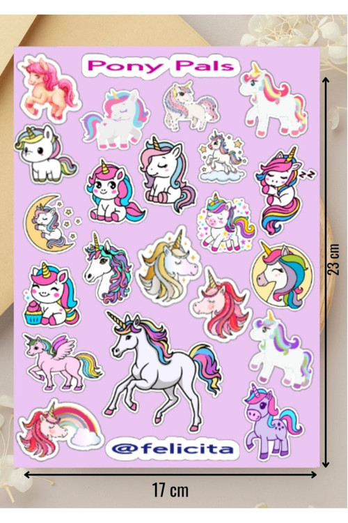 Midilli Arkadaşları Etiketleri Sevimli Unicorn At Karışık Hayvanlar Pony Pals Stickers Defter Süsleme Hediyelik Çıkartma Seti - 1 Sayfa