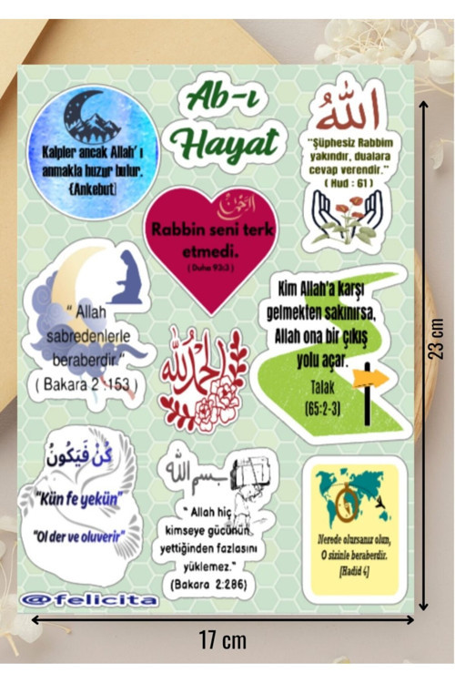 Hayat Suyu Ab-ı Hayat Etiketi İslami Olumlama Manifesto Defter Süsleme Hediyelik Sticker Seti - 1 Sayfa