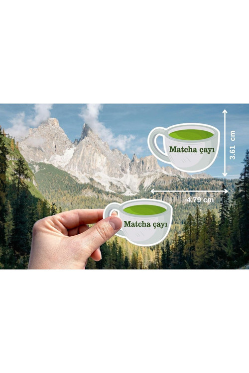 Matcha Çayı Etiketi Çay Şekilli Mat Sticker Yeşil Matcha Tea (20 Adet)
