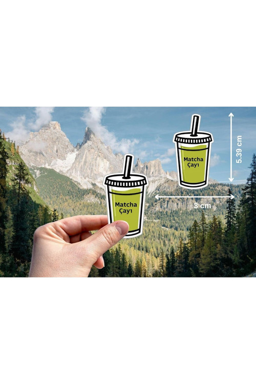Matcha Çayı Etiketi Çay Şekilli Mat Sticker Yeşil (40 Adet)