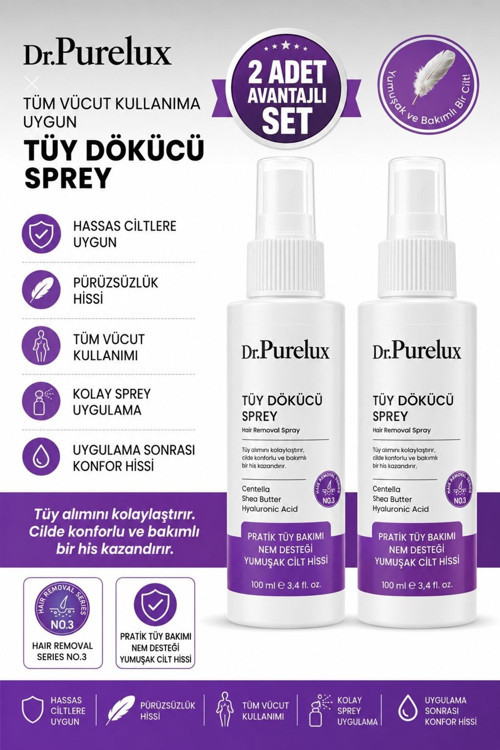 Hassas Ciltlere Uygun Tüy Dökücü Sprey – Pürüzsüz Ve Yumuşak Cilt – Tüm Vücut Kullanıma Uygun 2 X 100 Ml