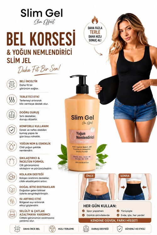 Collagen İçerikli Yoğun Bakım Jeli - Toparlayıcı 250 Ml Ve Termal Bel Korsesi 2'Li Set Bel Bölgesi Toparlayıcı Destek