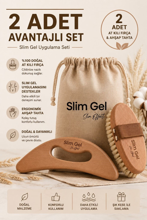 %100 Doğal At Kılı Fırçası (Kese Hediye ) Ve Ahşap Selülit Masaj Aleti 2' Li Bakım Seti