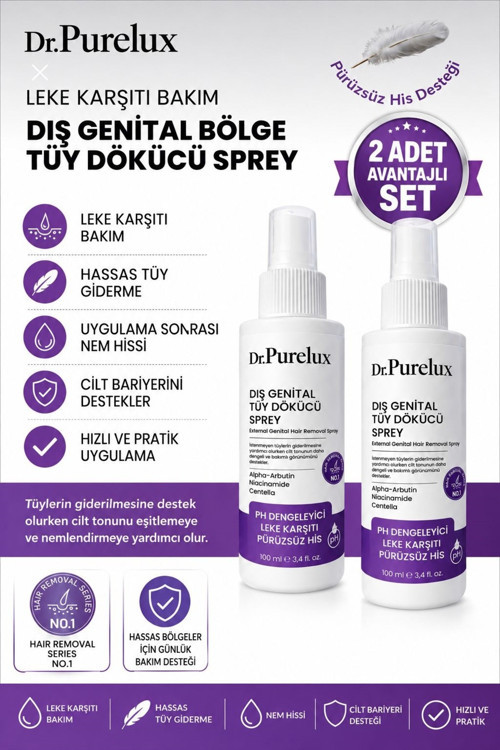 Leke Karşıtı Hassas Bölgelere Uygun Tüy Dökücü Sprey I Cilt Tonu Eşitlemeye Yardımcı 2X100Ml Set
