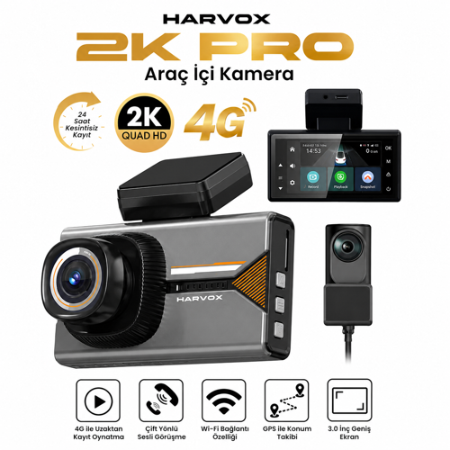 2K Pro Akıllı Araç Kamerası 4G WiFi GPS | 24 Saat Kayıt, Çift Yönlü Sesli Görüşme, Gece Görüşü, G-Sensör