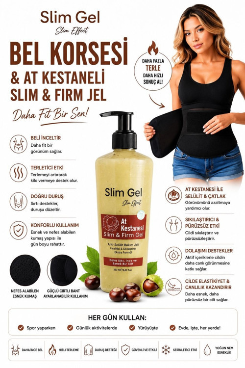 At Kestaneli Jel 250 Ml Ve Termal Bel Korsesi 2'Li Set Bel Bölgesi Toparlayıcı Ve Sıkılaştırıcı Bel Korse