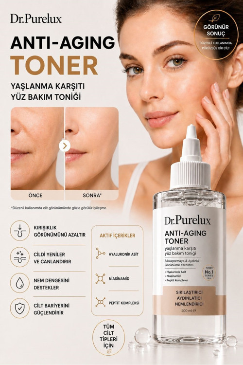 Anti Aging Yaşlanma Karşıtı Toner 200 Ml | Hyaluronik Asit, Niasinamid Ve Peptit Kompleksli Sıkılaştırıcı Yüz Tonik