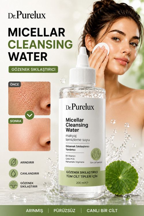 Micellar Cleansing Water Gözenek Sıkılaştırıcı Temizleme Suyu 200 Ml | B3 Vitamini Ve Zinc Pca İçeren Makyaj Temizleme Suyu