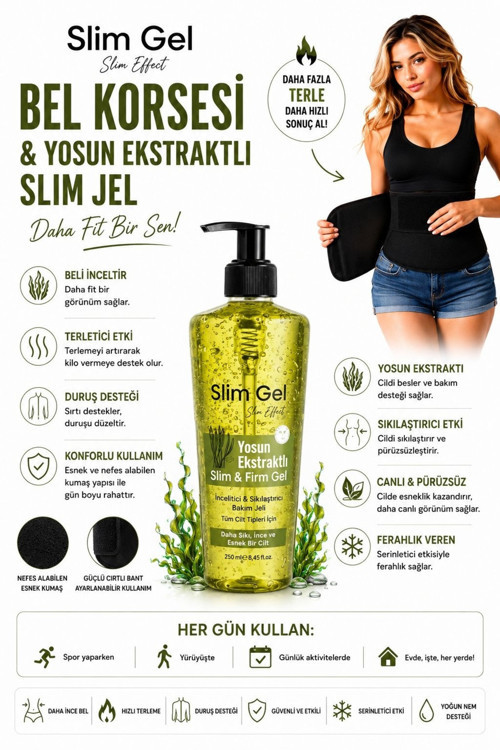 Yosun Özlü Jel 250 Ml Ve Termal Bel Korsesi 2'Li Set Bel Bölgesi Toparlayıcı Ve Sıkılaştırıcı Bakım Desteği.