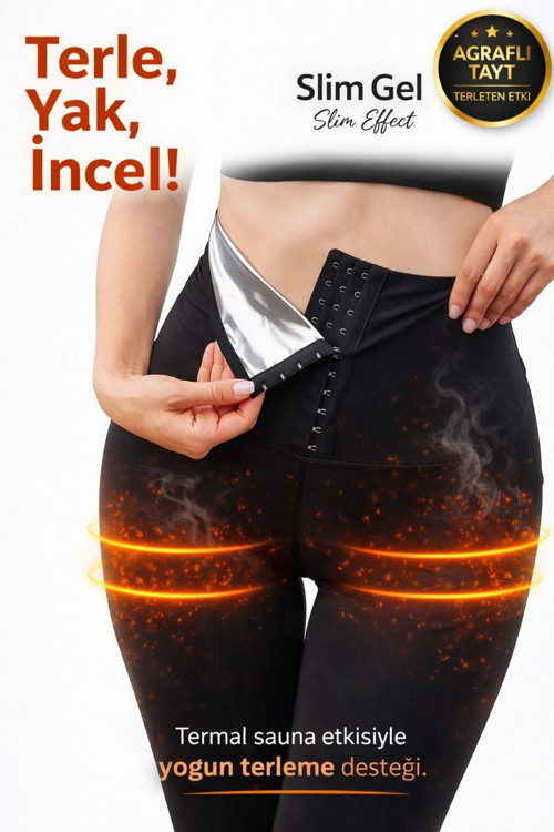 Sauna Tayt - Tayt Model Yağ Yakan Zayıflatan Iki Beden Incelten Yüksek Bel Agraflı Sauna Termal Tayt