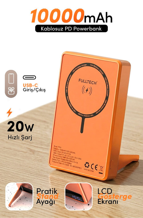 FP50 10.000 mAh Hızlı Şarj MagSafe Powerbank Turuncu