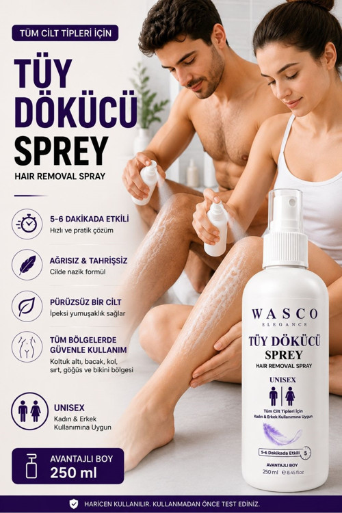 Tüy Dökücü Krem Sprey 250 Ml | Kadın & Erkek Kullanımına Uygun | Pürüzsüz Cilt Bakımı
