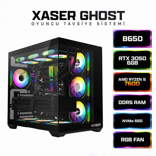Ghost X10 Ryzen 5 7600 16GB Ram 512GB M.2 NVMe SSD 6GB RTX3050 Sıvı Soğutmalı Oyuncu Bilgisayarı