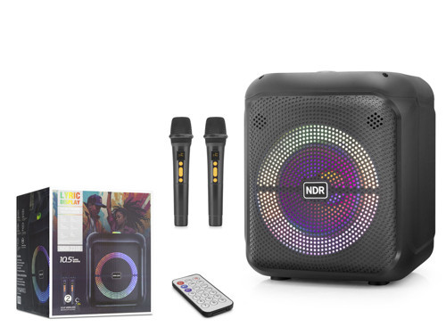NDR2210 Çift Karaoke Mikrofonlu Bluetooth Hoparlör FM Radyo 20W 10.5 İnç RGB Kumandalı Siyah