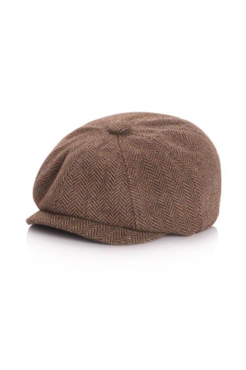 Cap For Little Coolios- Kahverengi Balıksırtı Çocuk Kep Vintage