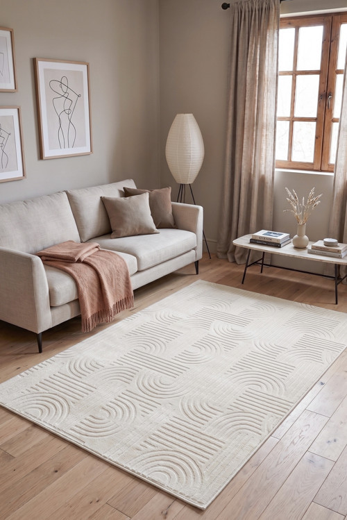 Bohem Krem Emboss Premium Seri Kaymaz Taban Jel Taban Halı Yolluk Antre Hol Salon Mutfak Halısı