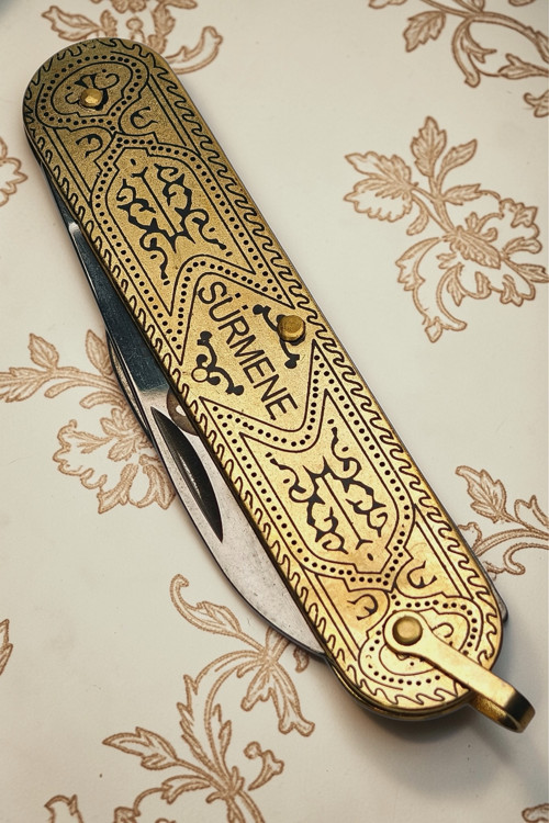Sürmene Çakısı Sarı 14 Cm Çift Bıçaklı